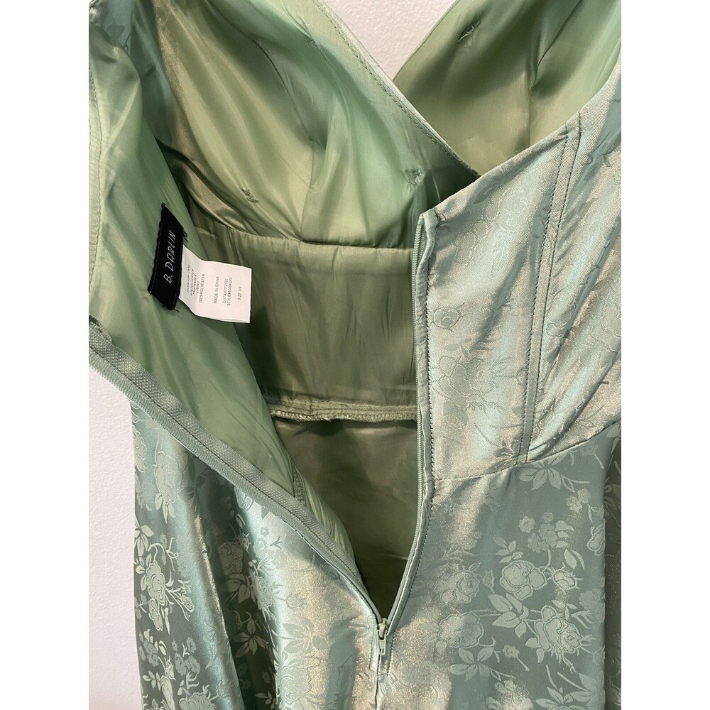 B Darlin Green Sweetheart Neck Jacquard Floral Gown Midi Dress Sz 3/4 Fairy Core - Picture 8 of 10